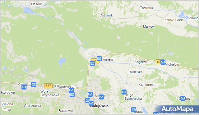 mapa Okuniew, Okuniew na mapie Targeo