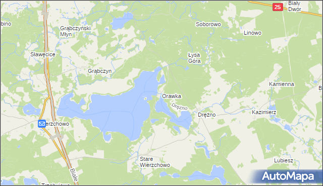 mapa Orawka gmina Szczecinek, Orawka gmina Szczecinek na mapie Targeo