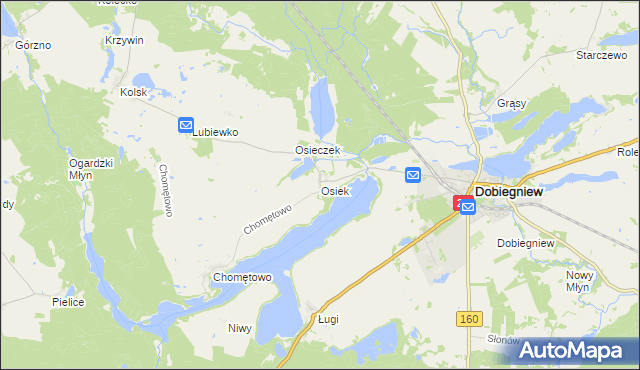 mapa Osiek gmina Dobiegniew, Osiek gmina Dobiegniew na mapie Targeo