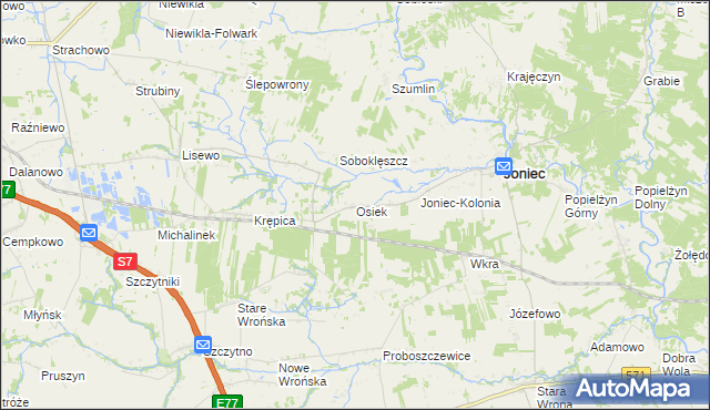 mapa Osiek gmina Joniec, Osiek gmina Joniec na mapie Targeo