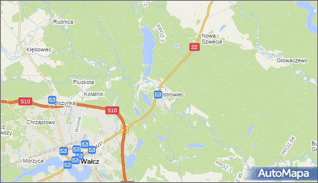 mapa Ostrowiec gmina Wałcz, Ostrowiec gmina Wałcz na mapie Targeo