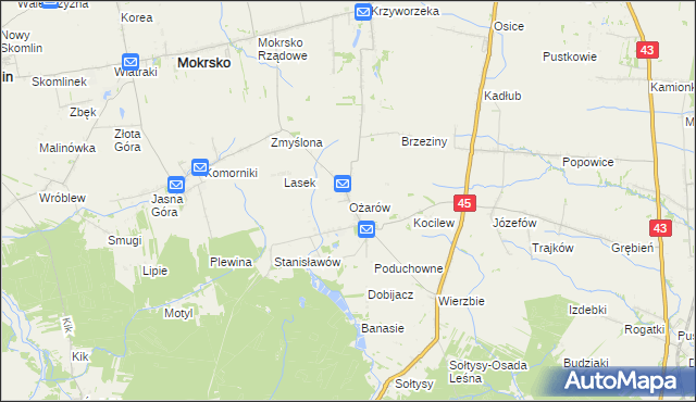 mapa Ożarów gmina Mokrsko, Ożarów gmina Mokrsko na mapie Targeo