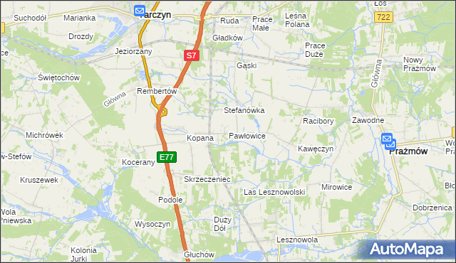 mapa Pawłowice gmina Tarczyn, Pawłowice gmina Tarczyn na mapie Targeo