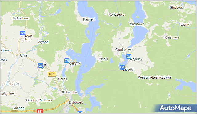mapa Piaski gmina Ruciane-Nida, Piaski gmina Ruciane-Nida na mapie Targeo