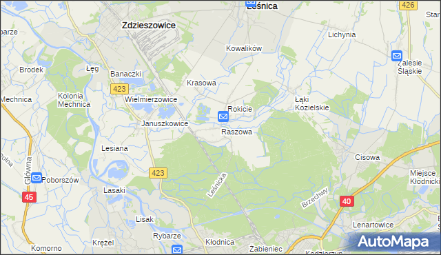 mapa Raszowa gmina Leśnica, Raszowa gmina Leśnica na mapie Targeo