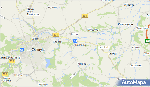 mapa Rokitnica gmina Złotoryja, Rokitnica gmina Złotoryja na mapie Targeo
