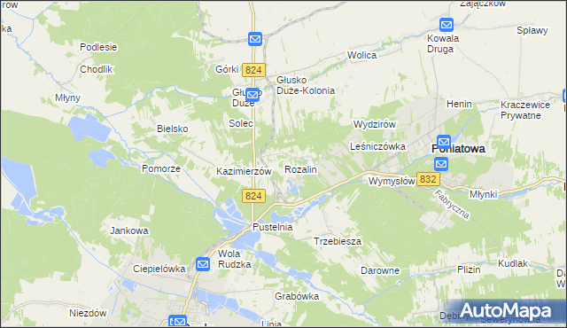 mapa Rozalin gmina Opole Lubelskie, Rozalin gmina Opole Lubelskie na mapie Targeo