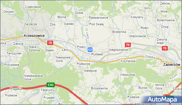 mapa Rudawa gmina Zabierzów, Rudawa gmina Zabierzów na mapie Targeo
