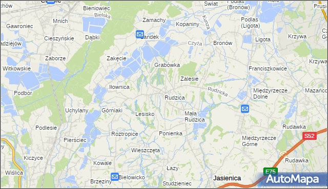 mapa Rudzica gmina Jasienica, Rudzica gmina Jasienica na mapie Targeo