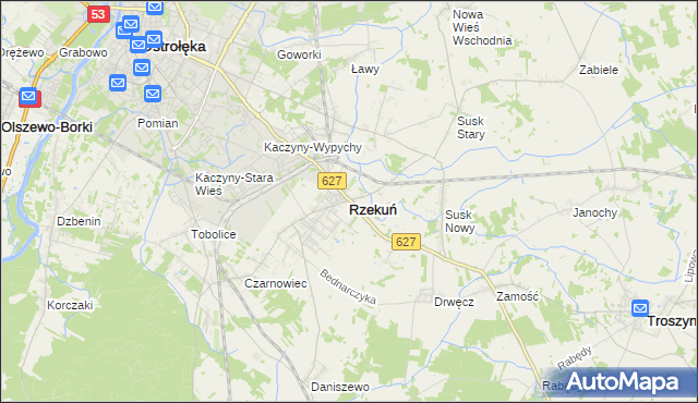 mapa Rzekuń, Rzekuń na mapie Targeo