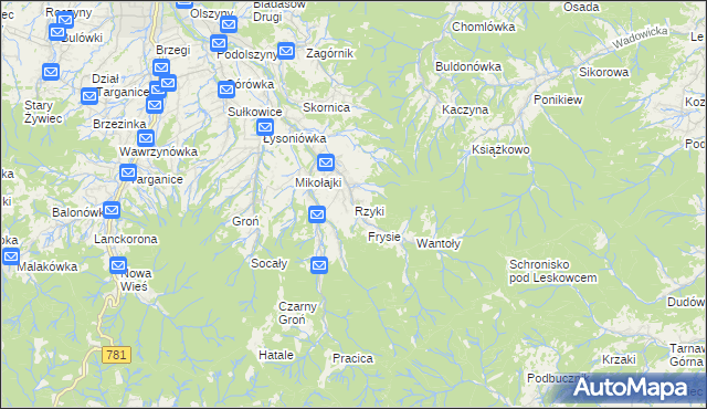 mapa Rzyki, Rzyki na mapie Targeo