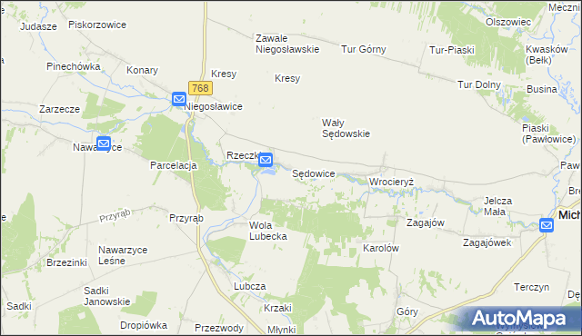 mapa Sędowice gmina Michałów, Sędowice gmina Michałów na mapie Targeo