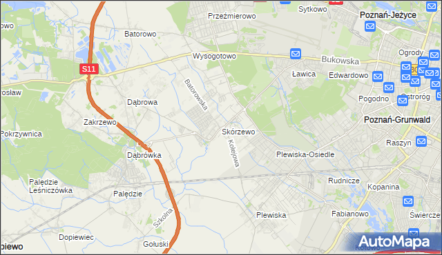 mapa Skórzewo gmina Dopiewo, Skórzewo gmina Dopiewo na mapie Targeo