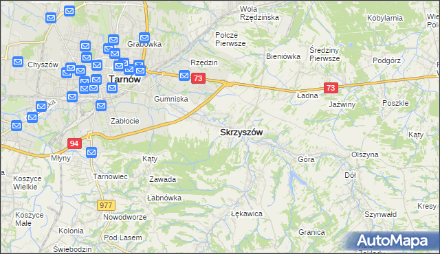 mapa Skrzyszów powiat tarnowski, Skrzyszów powiat tarnowski na mapie Targeo