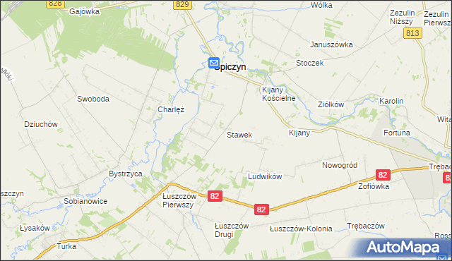 mapa Stawek gmina Spiczyn, Stawek gmina Spiczyn na mapie Targeo