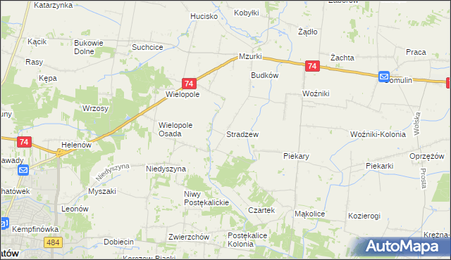 mapa Stradzew gmina Wola Krzysztoporska, Stradzew gmina Wola Krzysztoporska na mapie Targeo