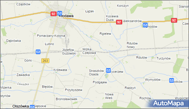 mapa Straszków gmina Kłodawa, Straszków gmina Kłodawa na mapie Targeo