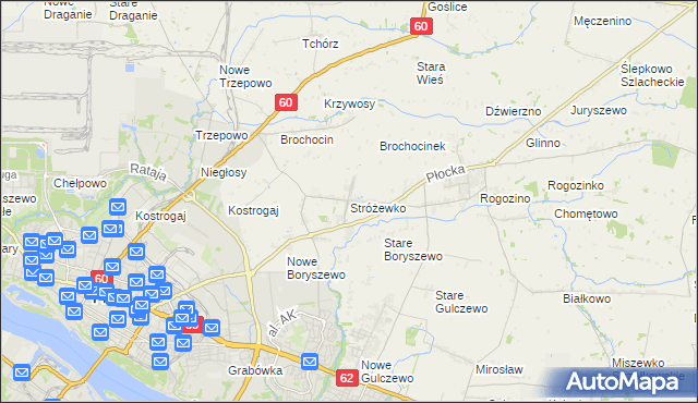 mapa Stróżewko gmina Radzanowo, Stróżewko gmina Radzanowo na mapie Targeo