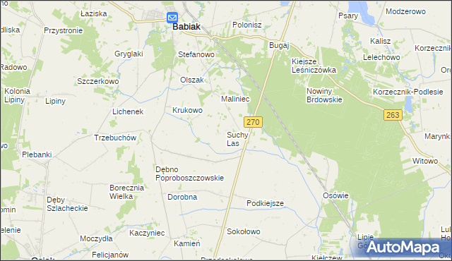 mapa Suchy Las gmina Babiak, Suchy Las gmina Babiak na mapie Targeo