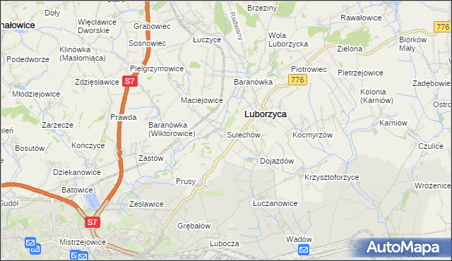 mapa Sulechów gmina Kocmyrzów-Luborzyca, Sulechów gmina Kocmyrzów-Luborzyca na mapie Targeo