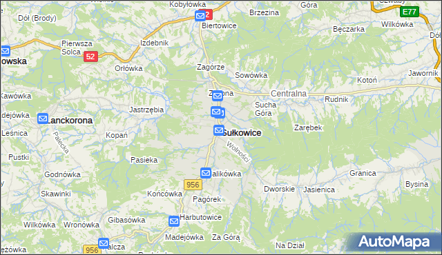 mapa Sułkowice powiat myślenicki, Sułkowice powiat myślenicki na mapie Targeo