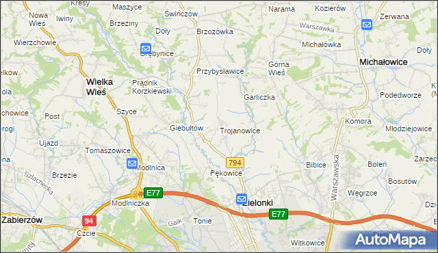 mapa Trojanowice gmina Zielonki, Trojanowice gmina Zielonki na mapie Targeo
