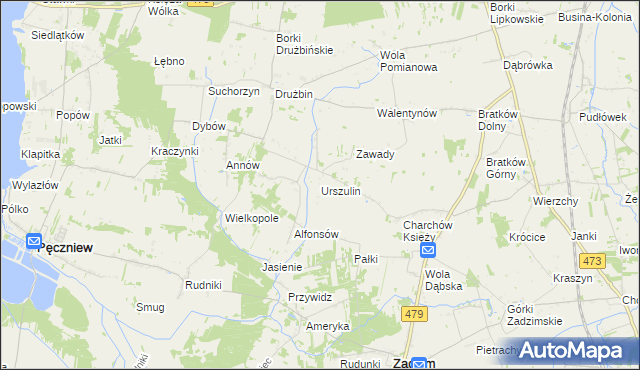 mapa Urszulin gmina Zadzim, Urszulin gmina Zadzim na mapie Targeo