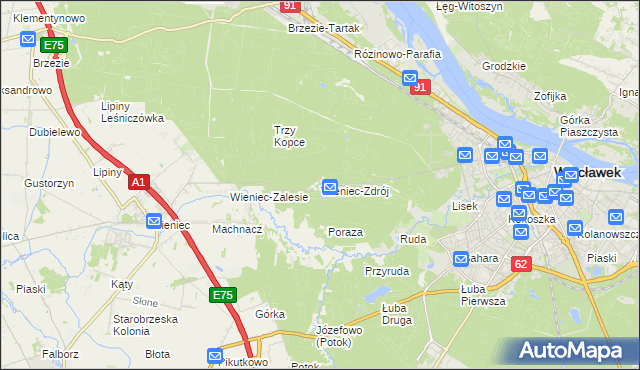 mapa Wieniec-Zdrój, Wieniec-Zdrój na mapie Targeo