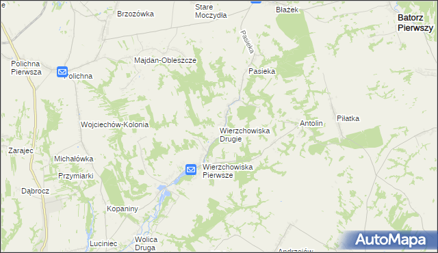 mapa Wierzchowiska Drugie gmina Modliborzyce, Wierzchowiska Drugie gmina Modliborzyce na mapie Targeo