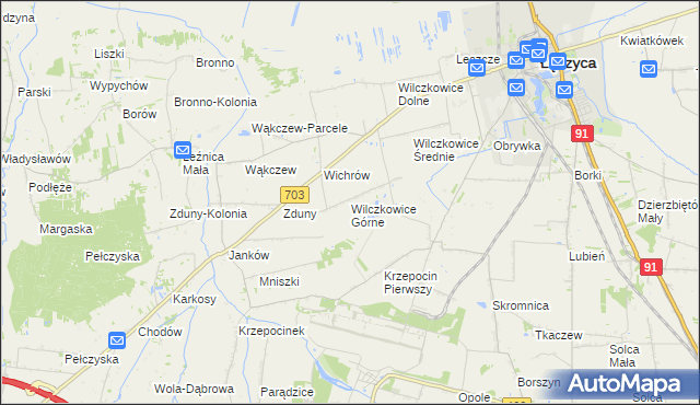 mapa Wilczkowice Górne gmina Łęczyca, Wilczkowice Górne gmina Łęczyca na mapie Targeo