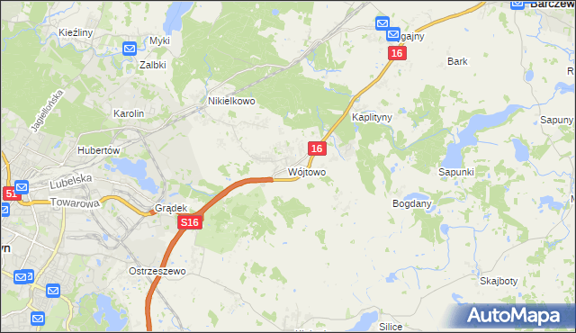 mapa Wójtowo gmina Barczewo, Wójtowo gmina Barczewo na mapie Targeo