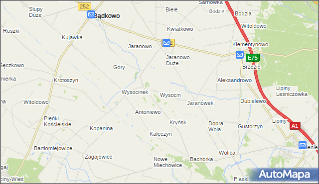 mapa Wysocin gmina Bądkowo, Wysocin gmina Bądkowo na mapie Targeo