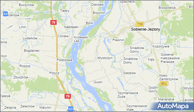 mapa Wysoczyn gmina Sobienie-Jeziory, Wysoczyn gmina Sobienie-Jeziory na mapie Targeo