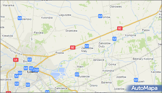 mapa Zabostów Mały, Zabostów Mały na mapie Targeo