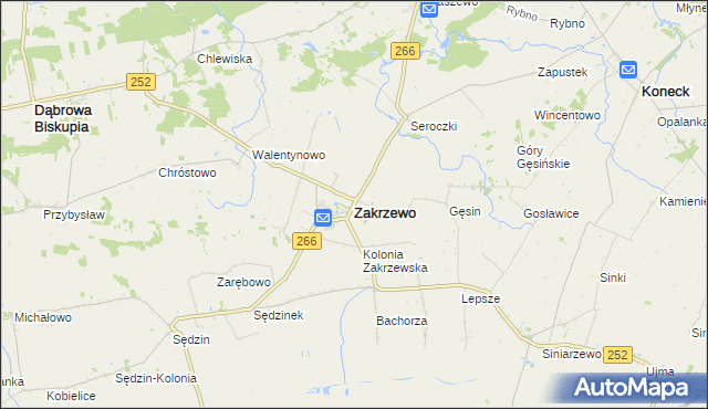 mapa Zakrzewo powiat aleksandrowski, Zakrzewo powiat aleksandrowski na mapie Targeo