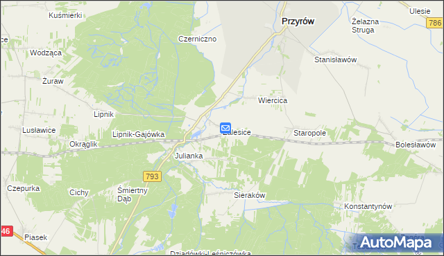 mapa Zalesice gmina Przyrów, Zalesice gmina Przyrów na mapie Targeo