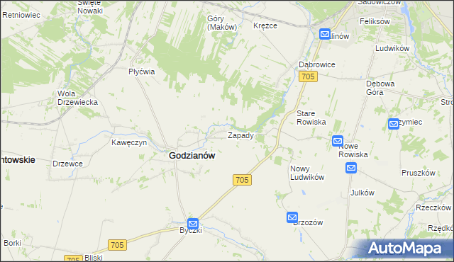 mapa Zapady gmina Godzianów, Zapady gmina Godzianów na mapie Targeo