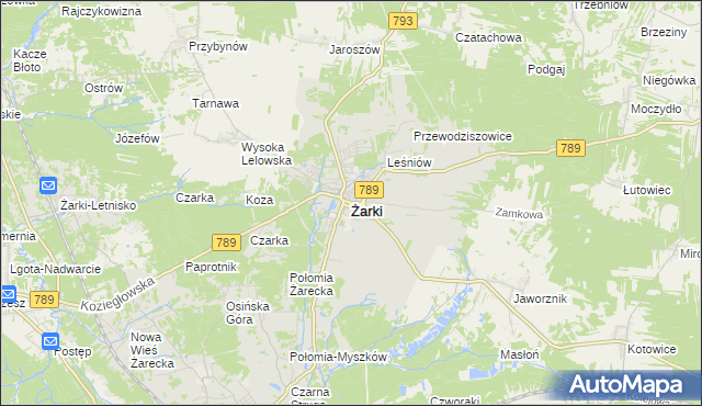 mapa Żarki powiat myszkowski, Żarki powiat myszkowski na mapie Targeo