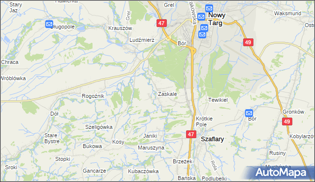 mapa Zaskale gmina Szaflary, Zaskale gmina Szaflary na mapie Targeo