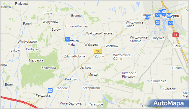 mapa Zduny gmina Łęczyca, Zduny gmina Łęczyca na mapie Targeo