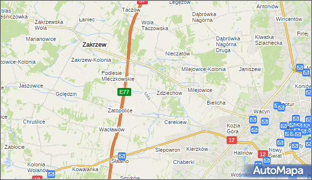 mapa Zdziechów gmina Zakrzew, Zdziechów gmina Zakrzew na mapie Targeo