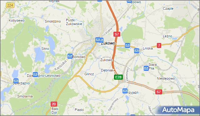 mapa Żukowo powiat kartuski, Żukowo powiat kartuski na mapie Targeo
