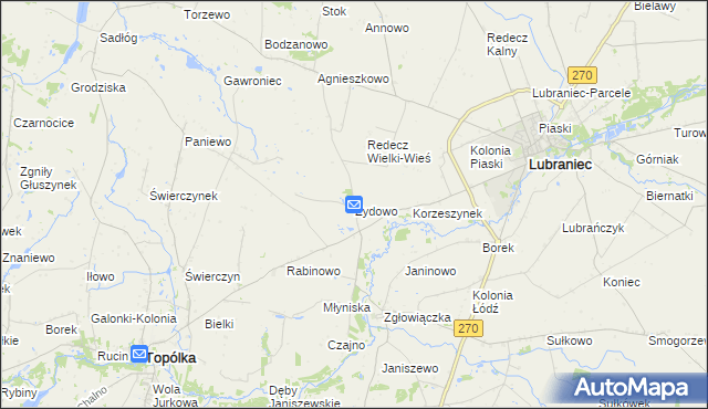 mapa Żydowo gmina Lubraniec, Żydowo gmina Lubraniec na mapie Targeo