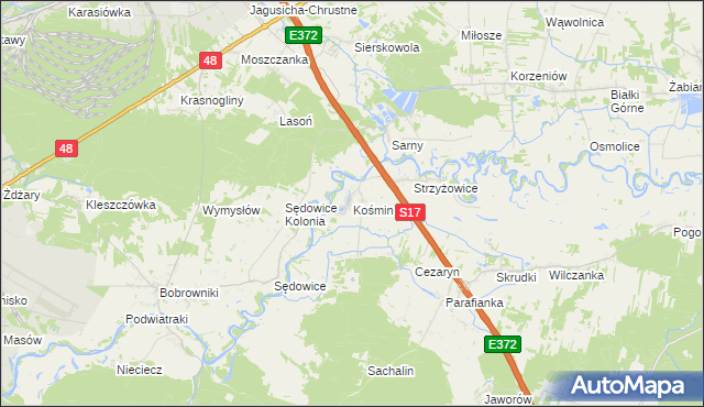 mapa Kośmin gmina Żyrzyn, Kośmin gmina Żyrzyn na mapie Targeo