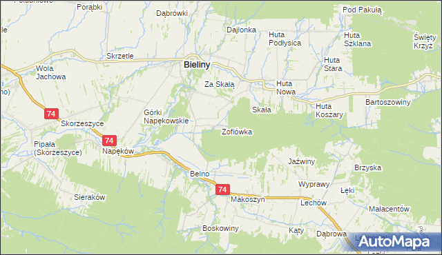 mapa Zofiówka gmina Bieliny, Zofiówka gmina Bieliny na mapie Targeo