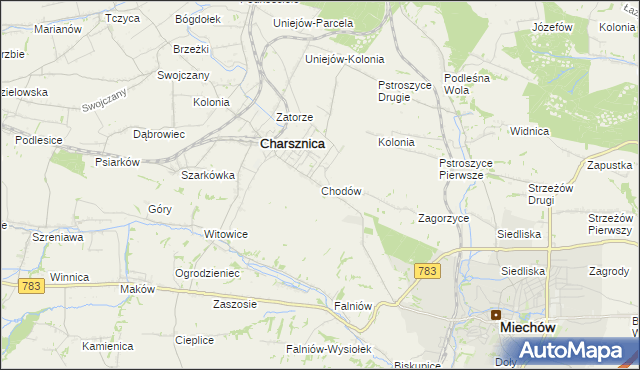 mapa Chodów gmina Charsznica, Chodów gmina Charsznica na mapie Targeo