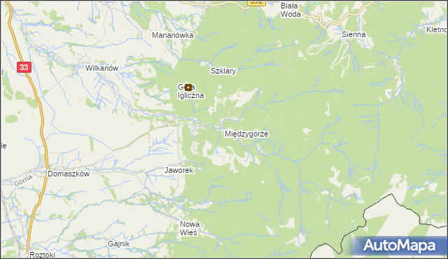 mapa Międzygórze gmina Bystrzyca Kłodzka, Międzygórze gmina Bystrzyca Kłodzka na mapie Targeo