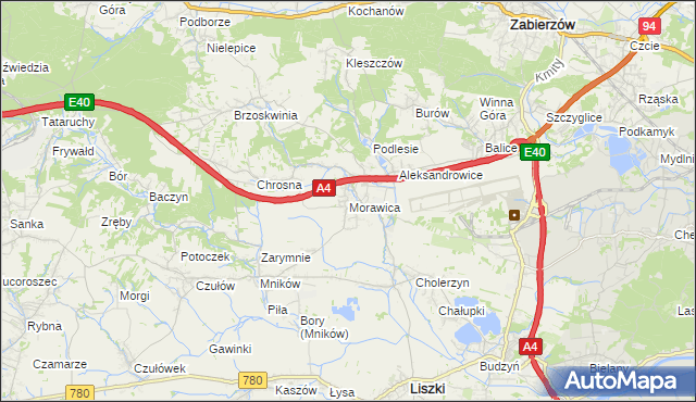 mapa Morawica gmina Liszki, Morawica gmina Liszki na mapie Targeo