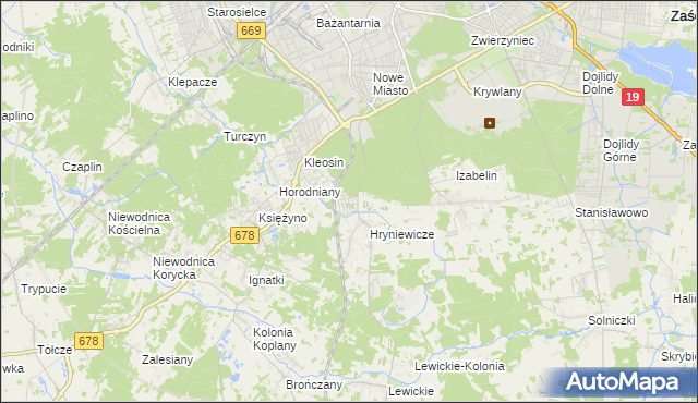 mapa Śródlesie gmina Juchnowiec Kościelny, Śródlesie gmina Juchnowiec Kościelny na mapie Targeo