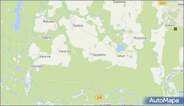 mapa Szczerbin gmina Polanów, Szczerbin gmina Polanów na mapie Targeo